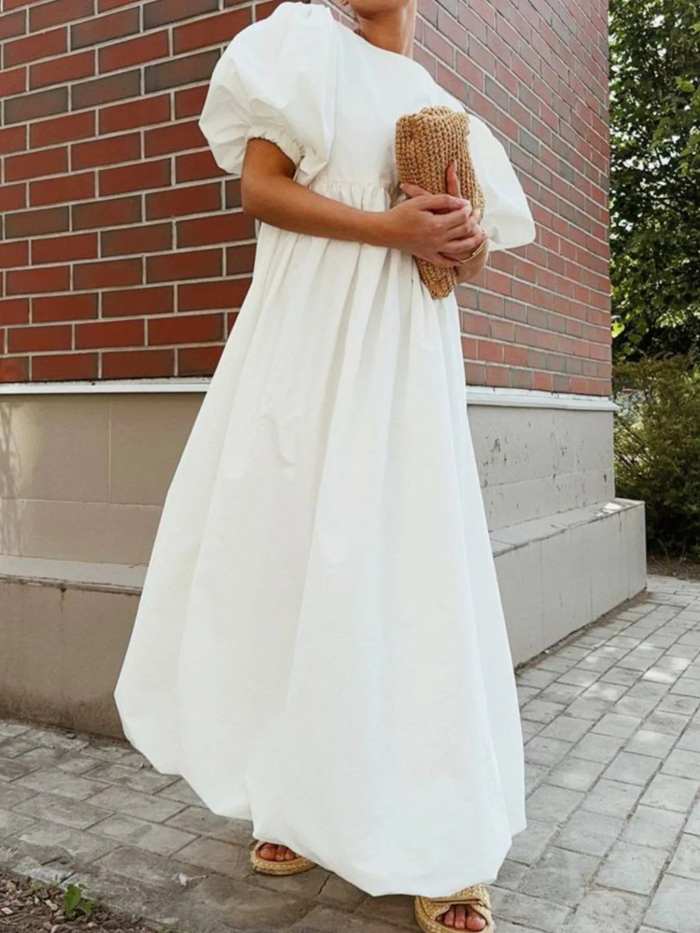Puff Sleeve Round Neck Maxi Dress