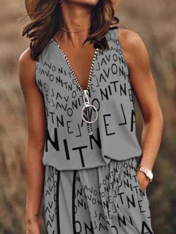 Full Size Half Zip Sleeveless Maxi Dress with Side Slit Plus Size