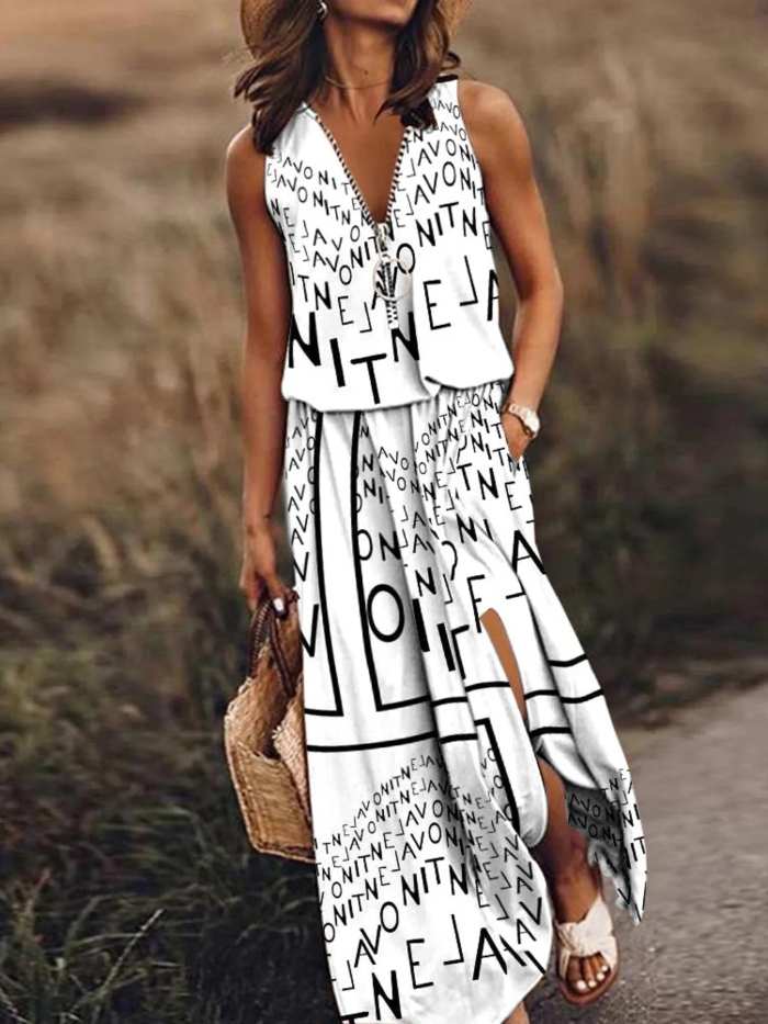 Full Size Half Zip Sleeveless Maxi Dress with Side Slit Plus Size