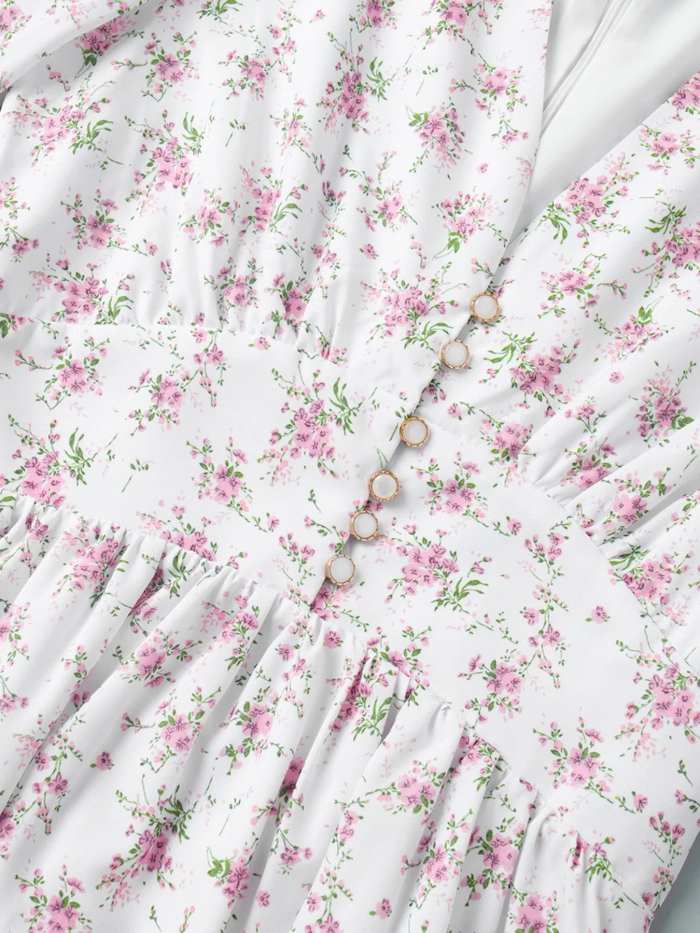 Floral Print Balloon Sleeve Dress