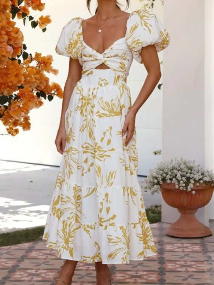 Off-Shoulder Floral Tiered Dress with Ruffle Details