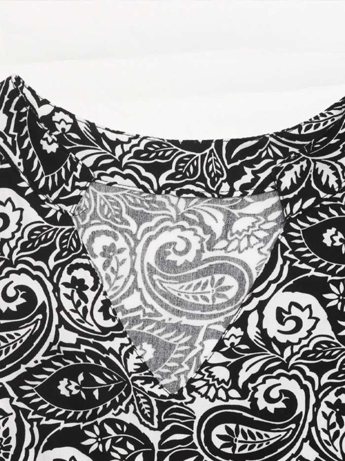 Paisley Print Long Sleeve Midi Dress