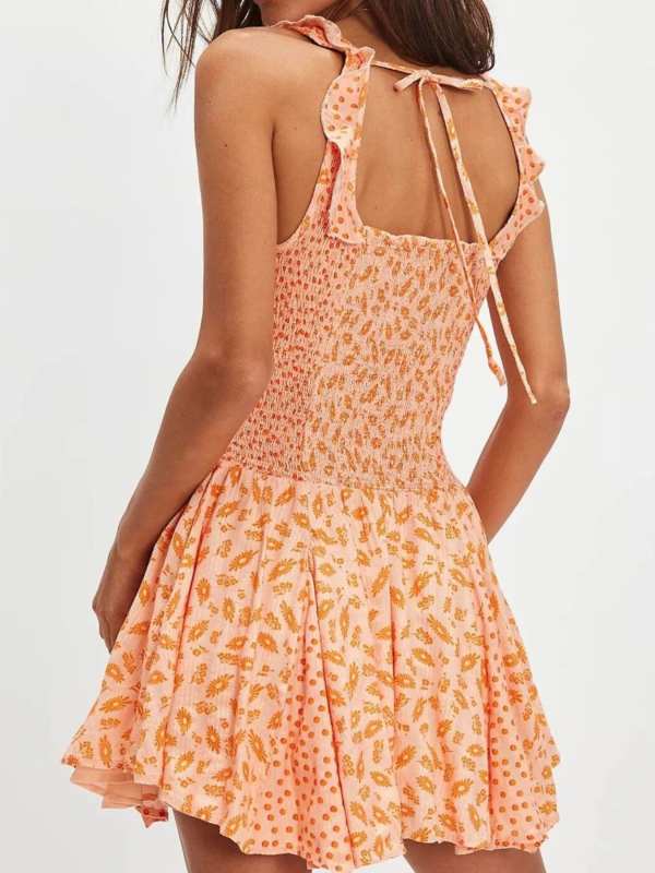 Floral Scoop Neck Mini Dress with Ruffle Hem