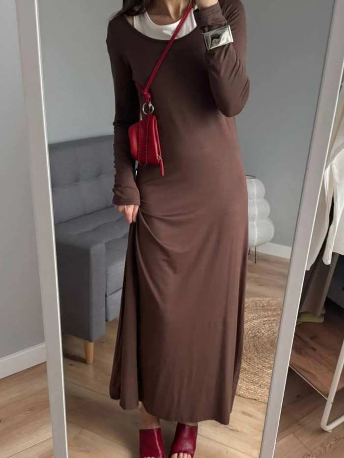 Contrast Long Sleeve Maxi Dress