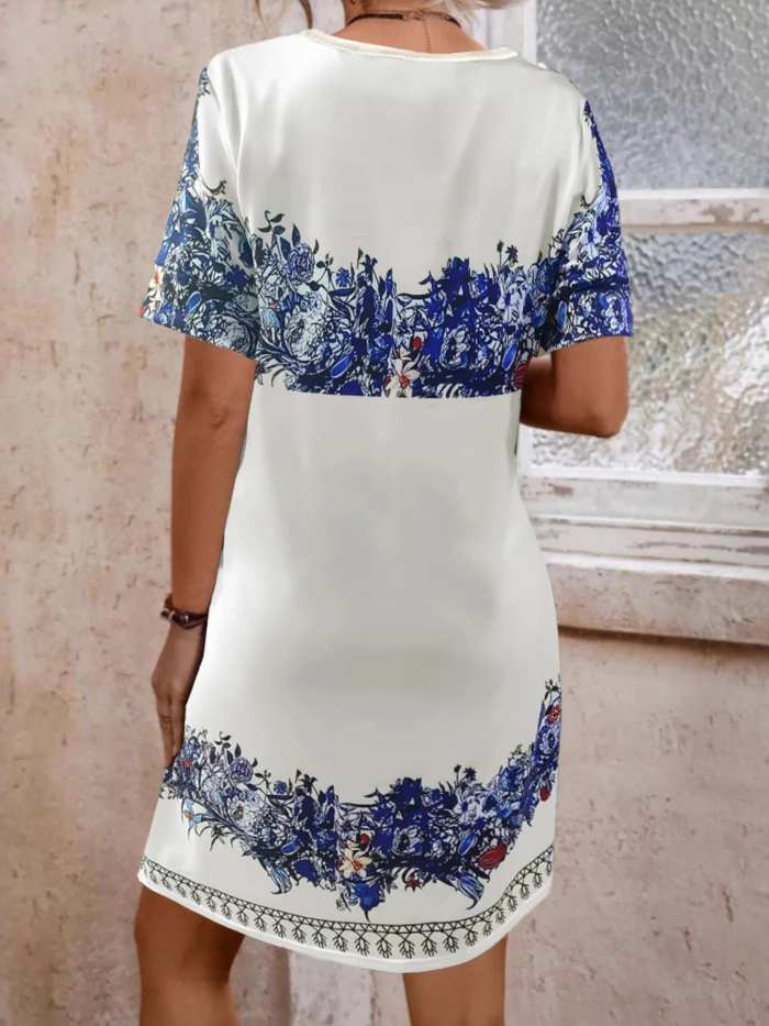 Floral Notched Short Sleeve Dress