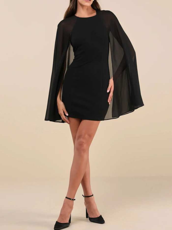 Mesh Cape Sleeve Mini Dress