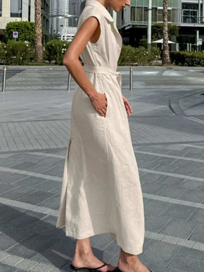Tie Waist Cap Sleeve Maxi Dress