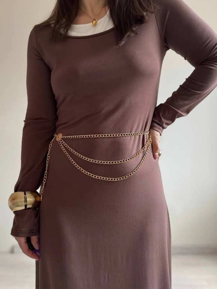 Contrast Long Sleeve Maxi Dress