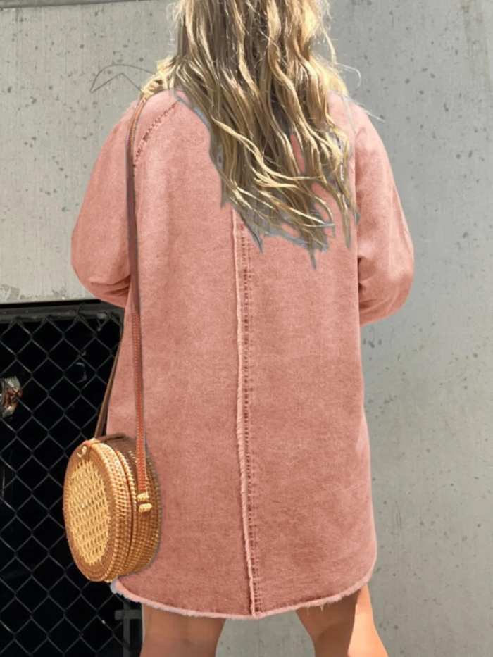 Full Size Button-Front Long Sleeve Denim Shirt Dress Plus Size