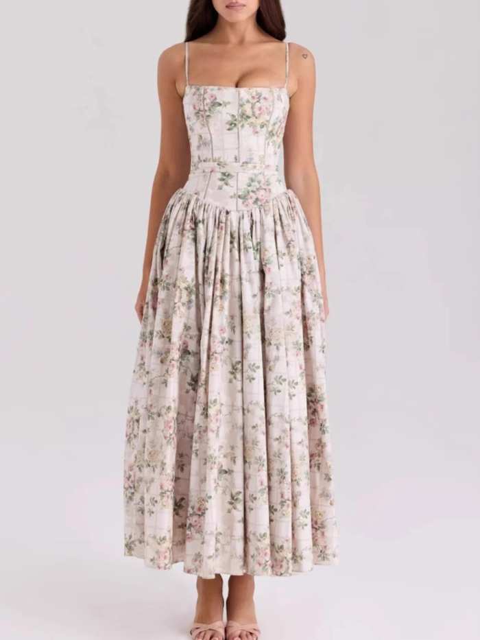 Floral Print Square Neck Maxi Cami Dress