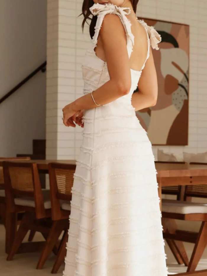 Striped V-Neck Tie Shoulder Maxi Dress