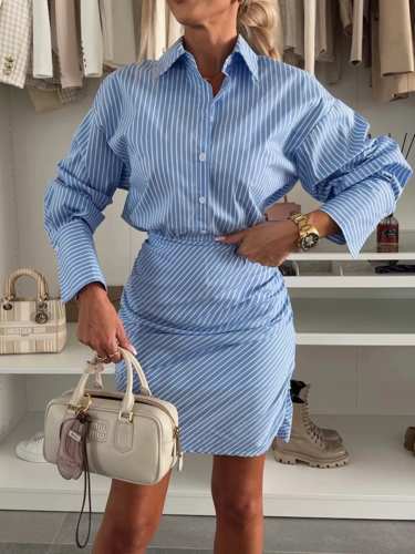 Striped Button Front Mini Shirt Dress