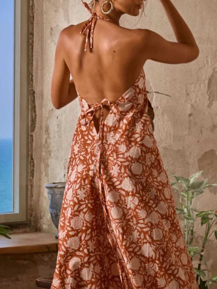 Printed Halter Neck Maxi Cami Dress