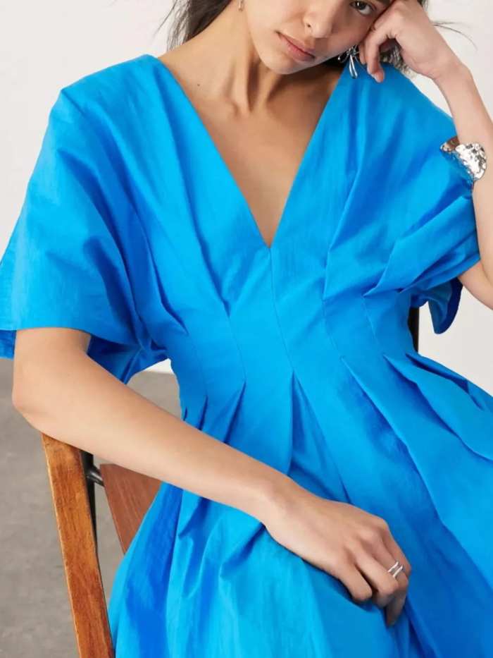 V-Neck Half Sleeve Midi Dress