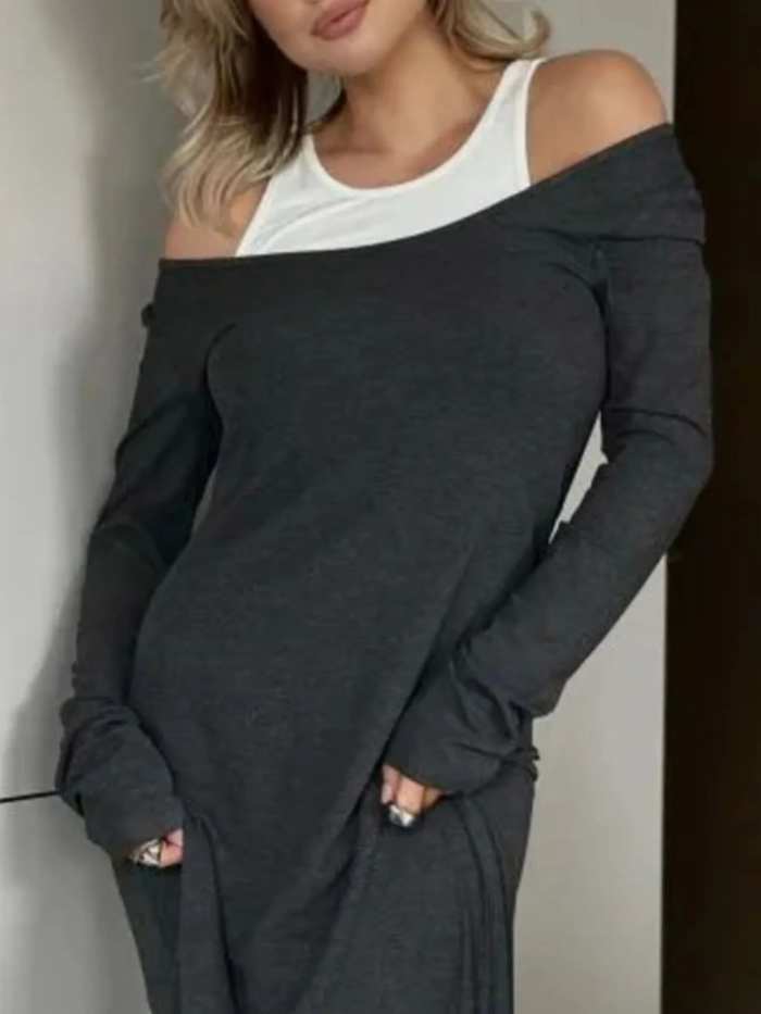 Contrast Long Sleeve Maxi Dress