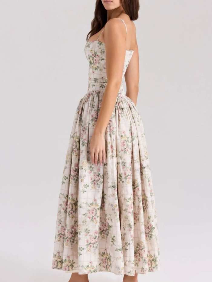 Floral Print Square Neck Maxi Cami Dress