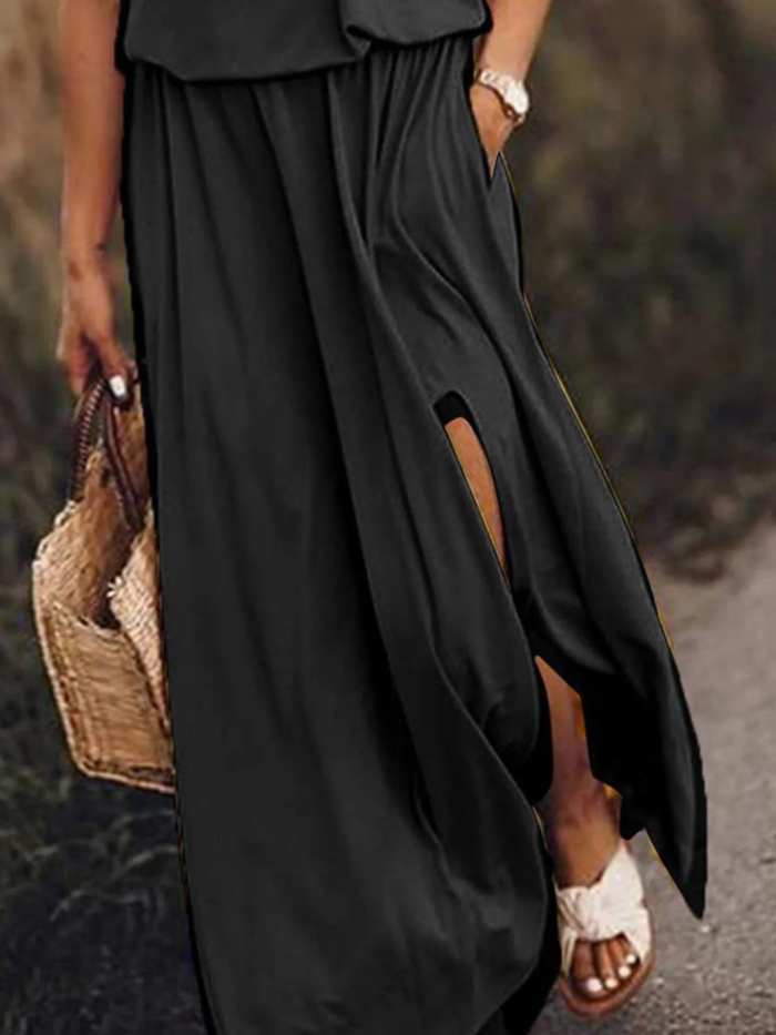 Full Size Half Zip Sleeveless Maxi Dress with Side Slit Plus Size