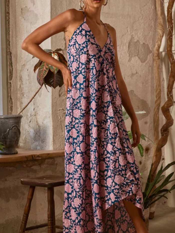 Printed Halter Neck Maxi Cami Dress