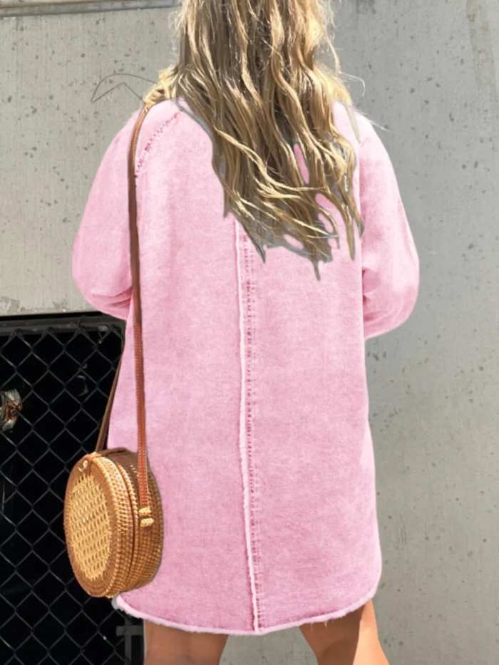 Full Size Button-Front Long Sleeve Denim Shirt Dress Plus Size