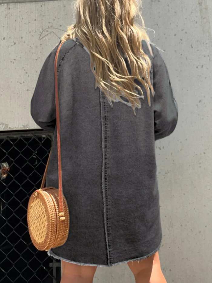 Full Size Button-Front Long Sleeve Denim Shirt Dress Plus Size