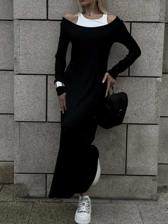 Contrast Long Sleeve Maxi Dress