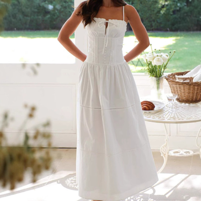 Smocked Back Tie Front Cami Dress