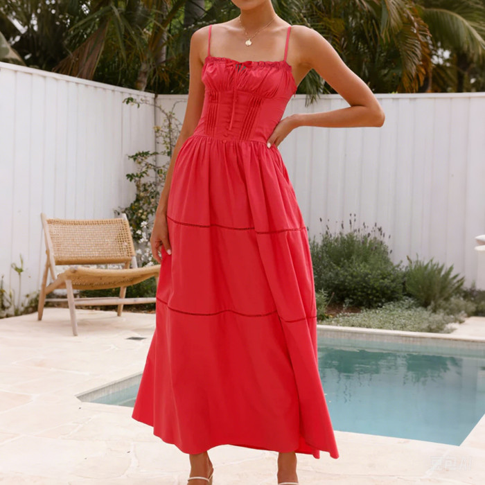 Smocked Back Tie Front Cami Dress