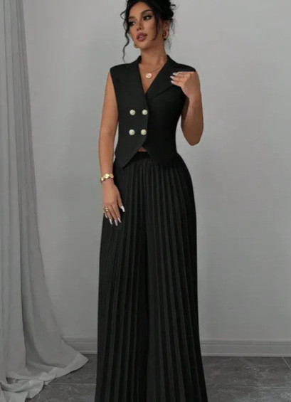 Women's Fashion Casual Elegant Solid Color Sleeveless Vest + Pants Two-piece Set