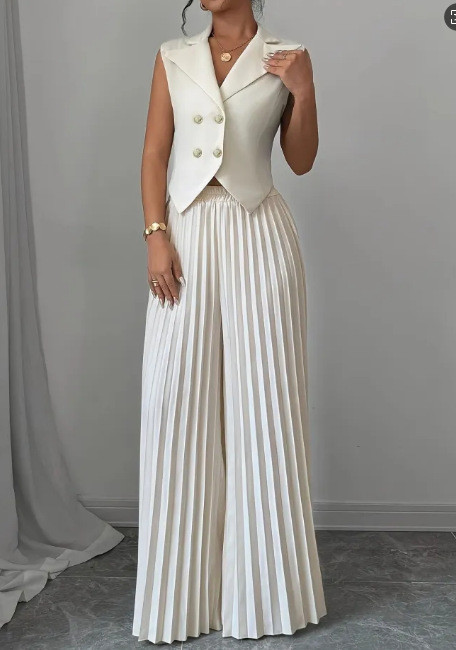Women's Fashion Casual Elegant Solid Color Sleeveless Vest + Pants Two-piece Set