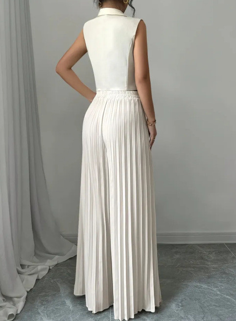 Women's Fashion Casual Elegant Solid Color Sleeveless Vest + Pants Two-piece Set
