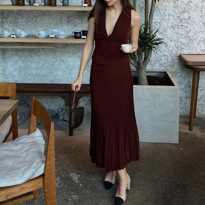 Women's Elegant Fashion Sleeveless Cropped Top and Skirt Two Piece Sets
