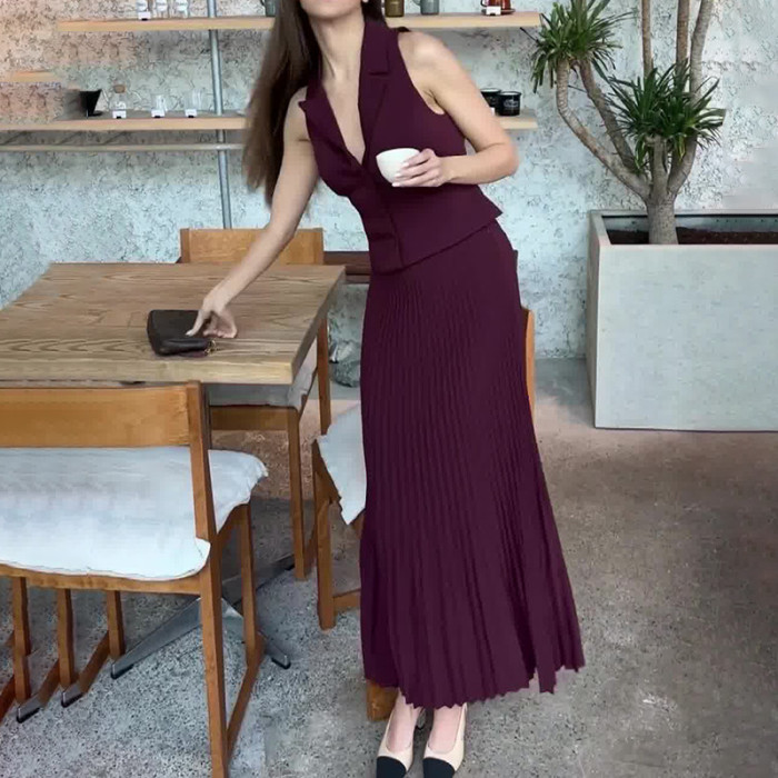 Women's Elegant Fashion Sleeveless Cropped Top and Skirt Two Piece Sets