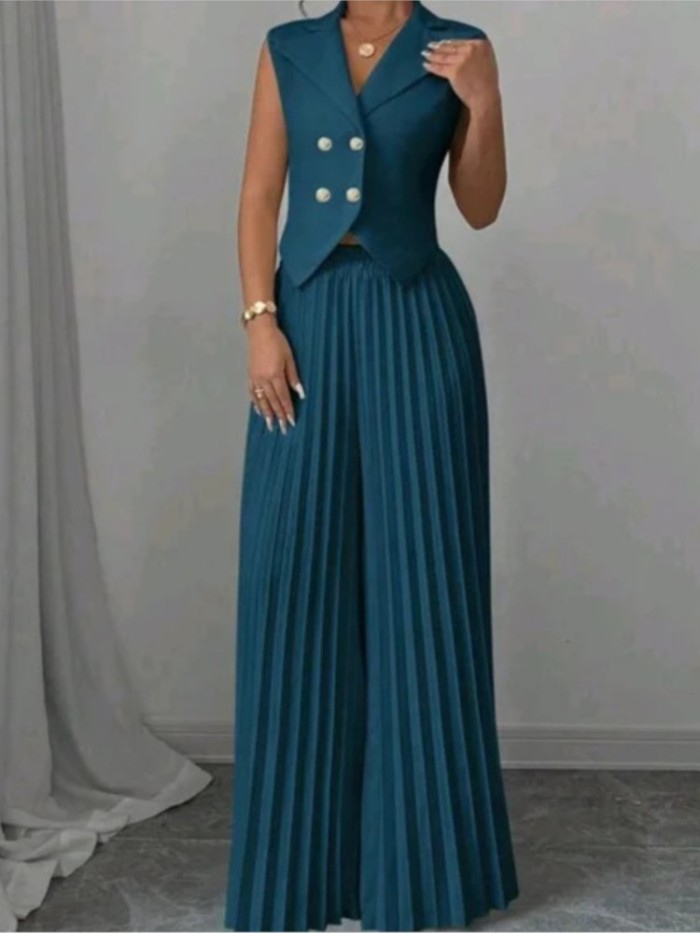 Women's Fashion Casual Elegant Solid Color Sleeveless Vest + Pants Two-piece Set