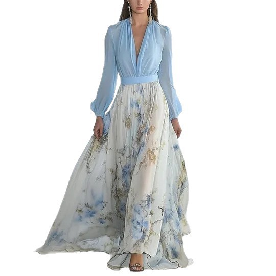 Women's Elegant Fashion Floral Print V-Neck Casual Maxi Dress