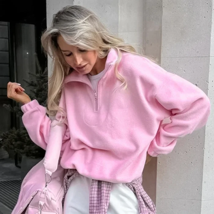 Women's Fashion Casual Loose Lapel Solid Color Sweatshirt