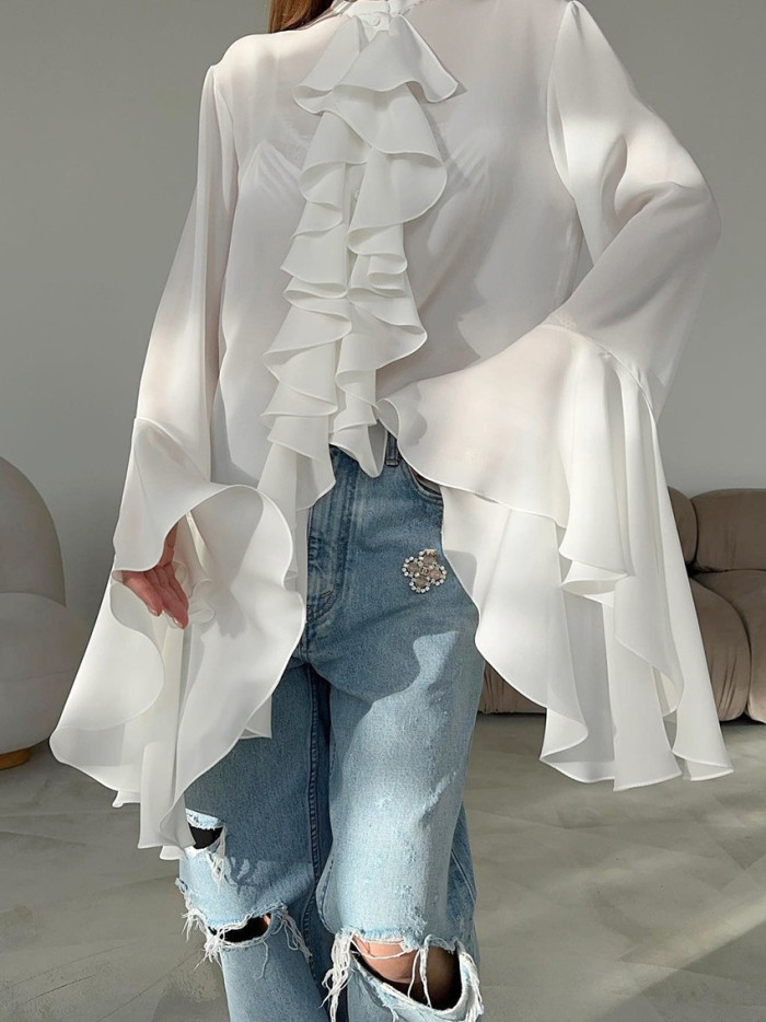 Women's Fashion Elegant Solid Color Chiffon Shirt