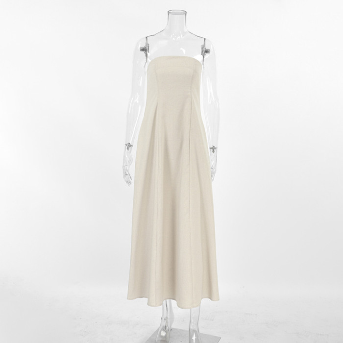 Elegant Fashion Off Shoulder Sexy Holiday Cotton and Linen Dress