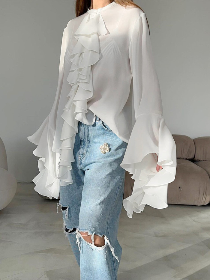 Women's Fashion Elegant Solid Color Chiffon Shirt