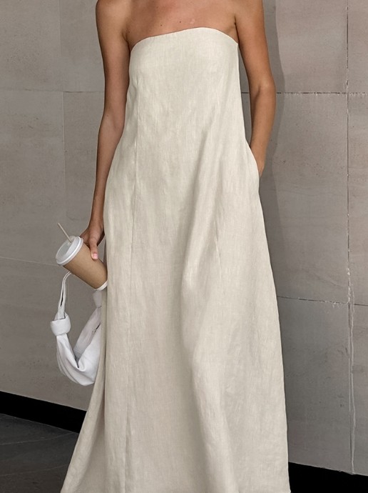 Elegant Fashion Off Shoulder Sexy Holiday Cotton and Linen Dress