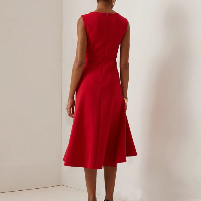 Women's Elegant Solid Color Slim Fit Ruffled Irregular Dress