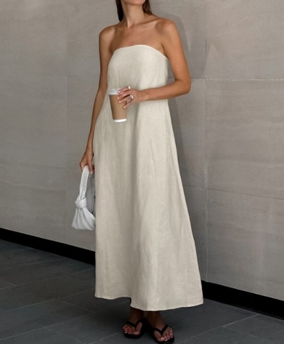 Elegant Fashion Off Shoulder Sexy Holiday Cotton and Linen Dress