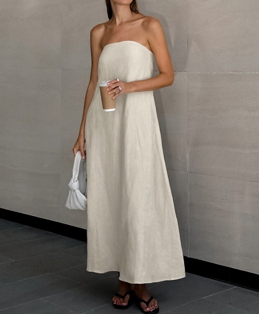 Elegant Fashion Off Shoulder Sexy Holiday Cotton and Linen Dress