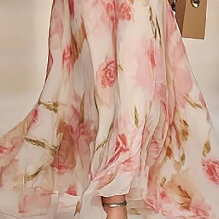 Women's Fashion Floral Print Elegant V Neck Maxi Dress
