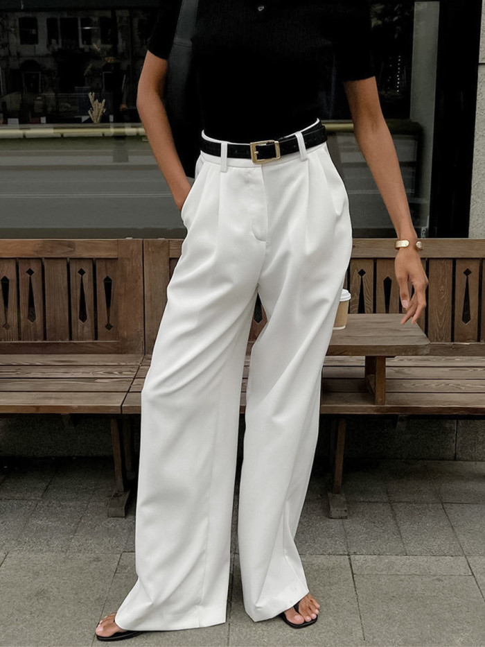 Women's Elegant Casual Fashion White Loose Pants