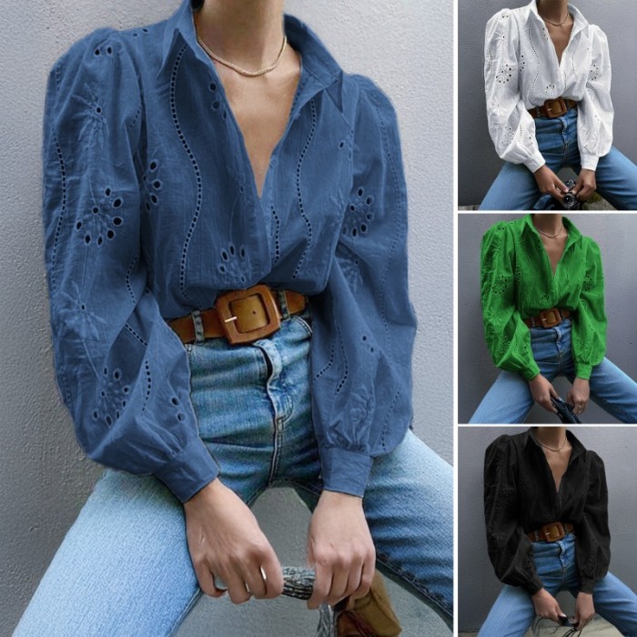 Women's Spring Summer Casual Loose Fit Fashion Knit Top Hollow Out Bubble Sleeve Cardigan