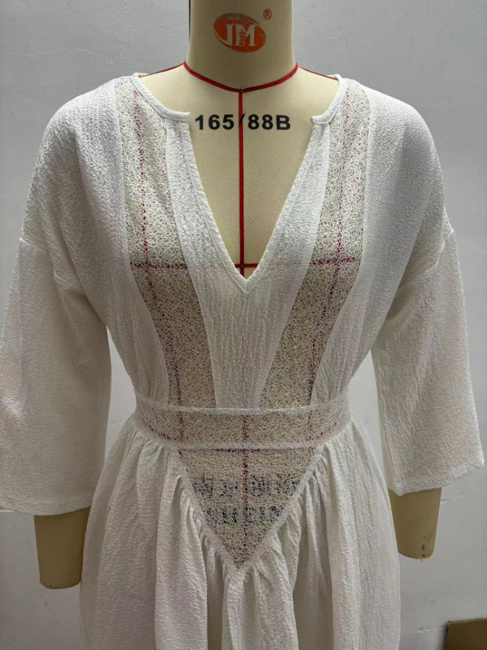 Women's Summer White V-Neck Maxi Dress