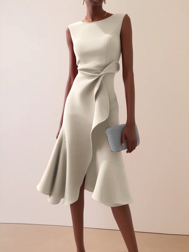Women's Elegant Solid Color Slim Fit Ruffled Irregular Dress