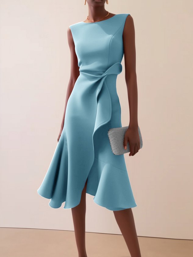 Women's Elegant Solid Color Slim Fit Ruffled Irregular Dress