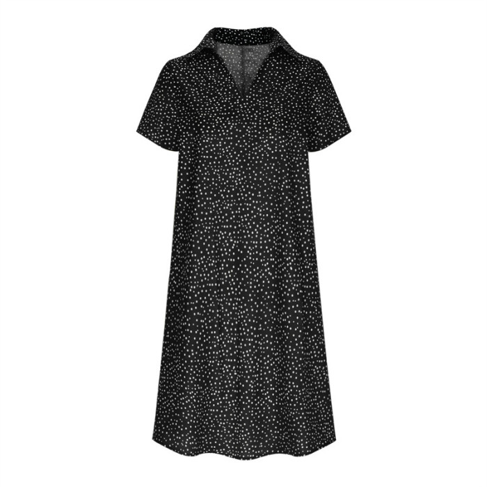 2025 Women's Polka Dot Shirt Dress - Summer V-Neck Short Sleeve Loose Fit Casual Maxi Dress