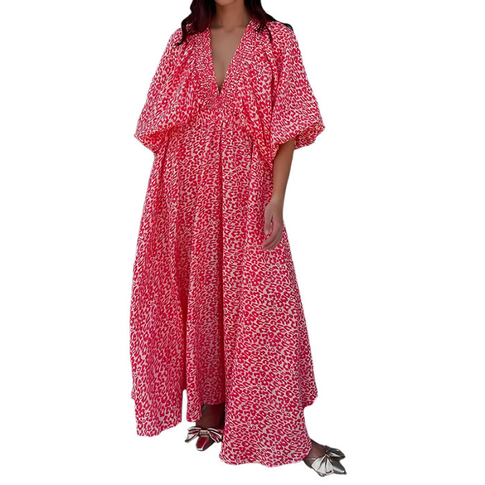 2025 Summer Women's Instagram Floral Maxi Dress - Oversized Boho Chic Long Dress Wholesale Loose Fit Beach Sundress